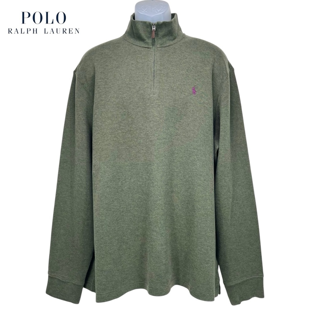 Polo Ralph‎ Lauren Men XL Estate Rib Quarter Zip Classic Green Pullover Sweater